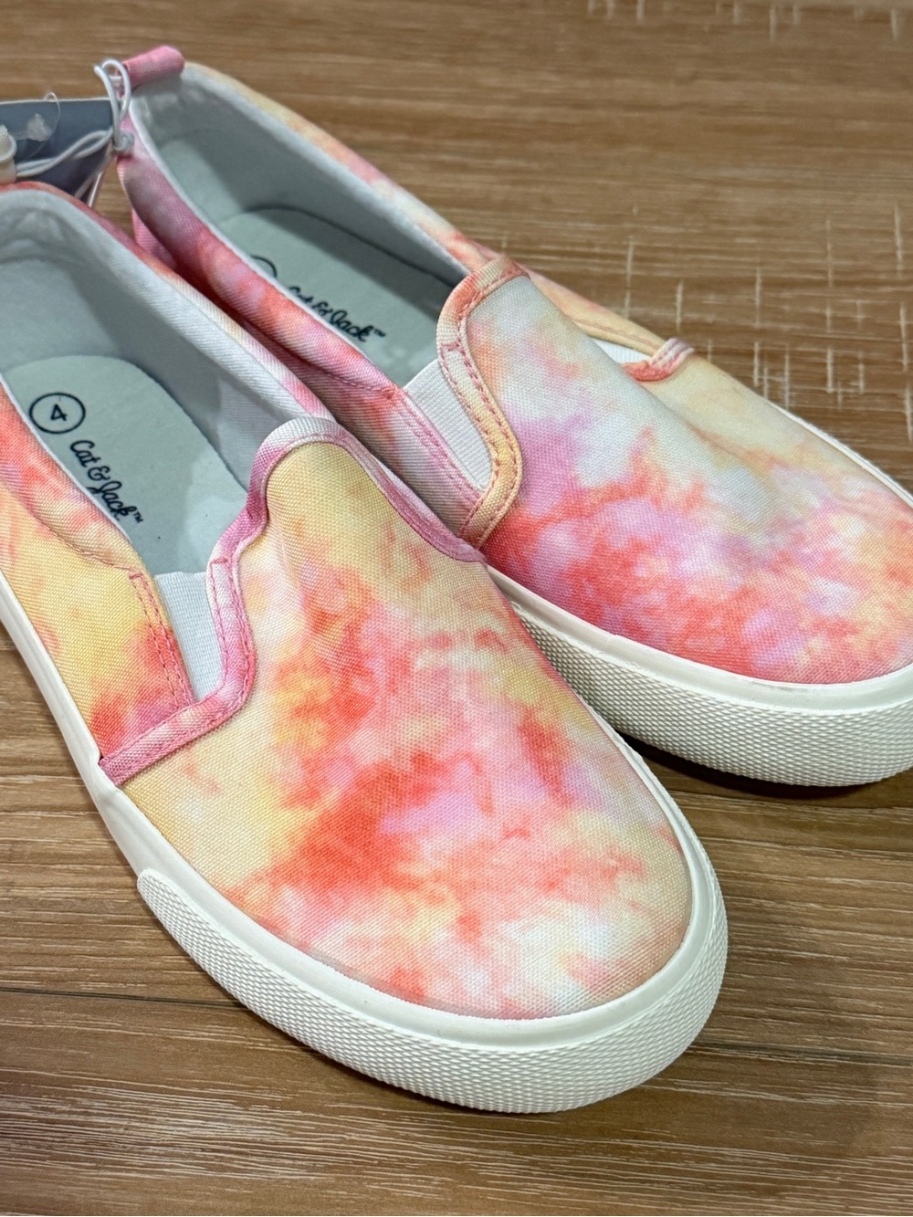 Cat & Jack Tie-Dye Slip-On Sneakers  Girls size 4 in Pink & Yellow